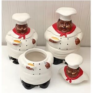 Happy Chef 4 PC Canister Set - White and Black